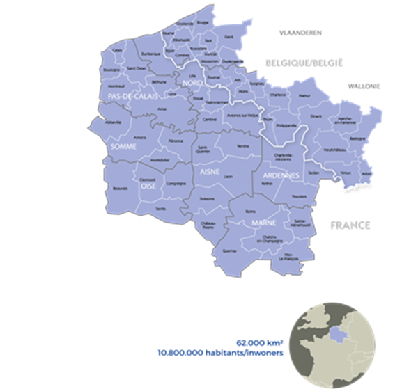 Carte des territoires membres du programme Interreg France Wallonie Vlaanderen